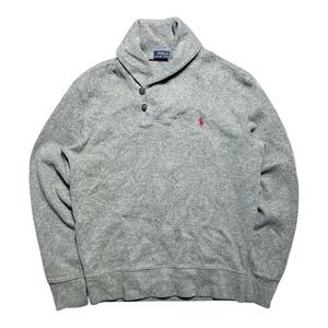 Polo Ralph Lauren Mens Shawl Collar Button Sweatshirt Heather Gray Small S